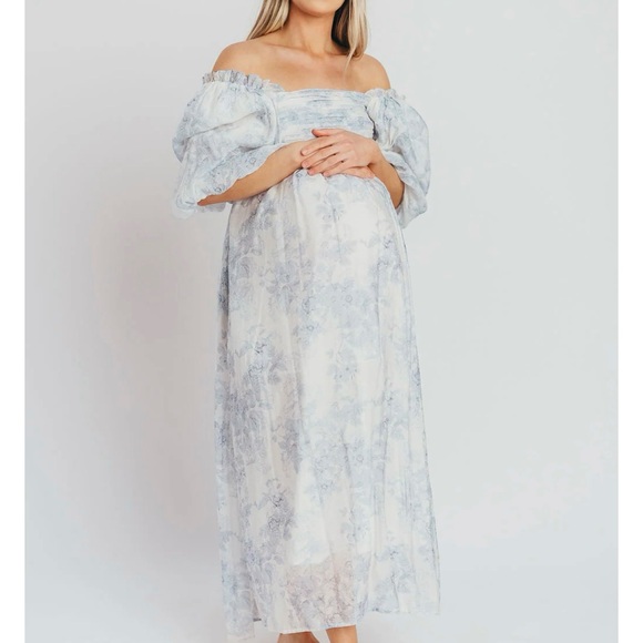 worth collective Dresses & Skirts - Worth Collective Melody Maxi Dress with Pleats and Bow Detail in Blue Floral XL